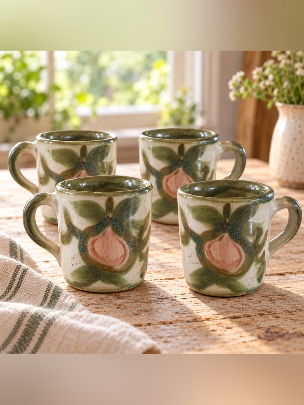 Louisville Stoneware Harvest Set of 4 Hand Painted Kentucky Mugs